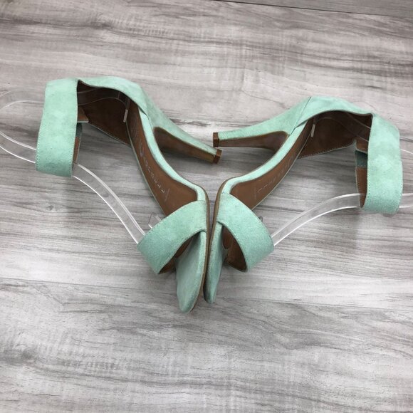 Jeffrey Campbell Heel Sandals Womens 9 Mint Green Suede Hook and Loop Shoes - Picture 8 of 11